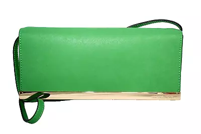 MICHAEL KORS Tilda Clutch Bag Convertible Shoulder Green Leather Gold Evening • $57