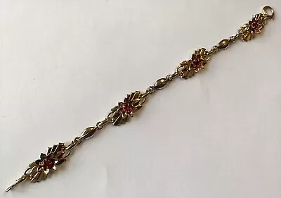 Vintage Art Deco Gold Filled Red Rhinestone Bracelet • $54