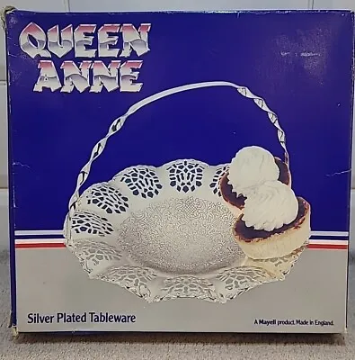 Vintage Boxed Queen Anne Silver Plated Tableware 9 Inch Cake Basket Still Tagged • £15.99