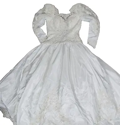 Mori Lee VTG 1990's Princess Wedding Dress &Crown Lots Of Beading/LONG TrainSz 8 • $50