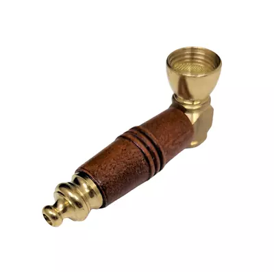 3  Metal Smoking Tobacco Hand Pipe Brass Brown Wood Sleeve USA • $14.95