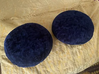 2 VINTAGE MID CENTURY RETRO ROUND Black Navy CRUSHED VELVET THROW PILLOW Rare • $60