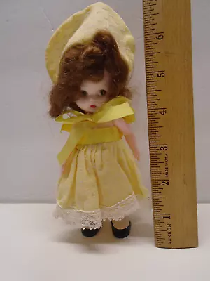 Vintage Hard Plastic 6  Doll Yellow Original Dress & Hat Marked S&E • $7