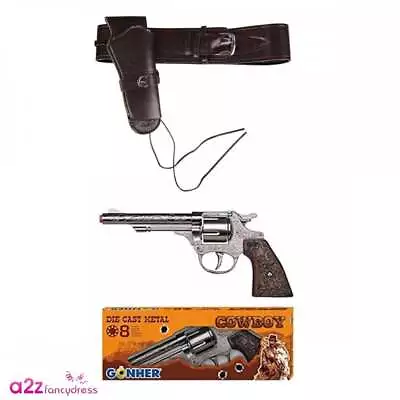 Adult Mens Deluxe Cowboy Holster + Die-cast Metal Cap Gun Wild West Fancy Dress • £28.99