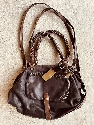 Gryson SKYE Womens Genuine Leather Woven Handle Hobo Bag Handbag Brown Purse • $38.95