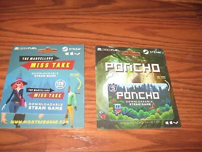 2 Steam Downloadable Cards: Miss Take $20 Value & Poncho $5 Value • $3.15