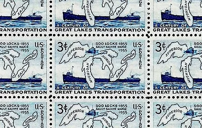 SOO LOCKS - GREAT LAKES (1955) - #1069 Mint -MNH- Sheet Of 50 Postage Stamps • $10.50