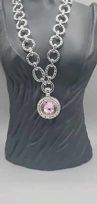 Pink Topaz Crystal Sterling Silver Plated Pendant Necklace Magnetic Bail 17   • $45