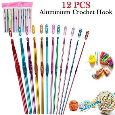 £3.79 • Buy 12 Set Aluminum Crochet Hook Needles Yarn Knitting Set Size 2-8 Mm Multicolour