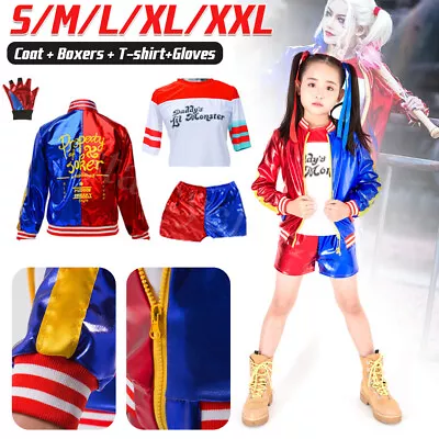 Kids Harley Quinn Costume Harlequin Suicide Squad Film Halloween Fancy Dress AU • $32.66