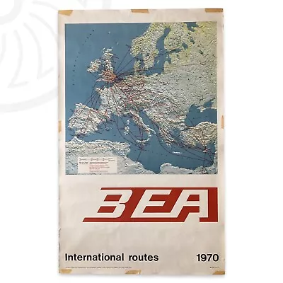 Vintage Airline Poster - BEA British European Airways International Routes 1970 • $43.56