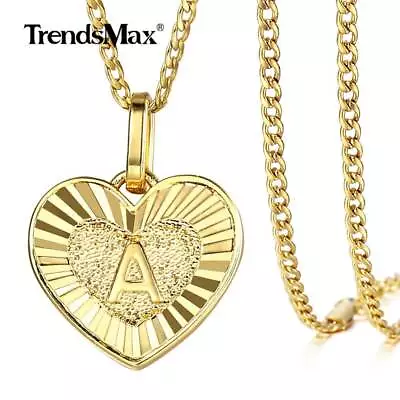 Gold Plated Heart Initial Letter A-Z Pendant Necklace Stainless Steel Curb Chain • $8.55