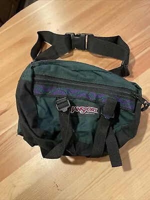 Vintage JANSPORT Waist Bag Fanny Pack 90s Hiking Aztec Zig Zag Made USA Green • $20.49