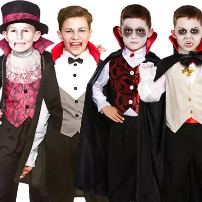 Vampire Boys Fancy Dress Gothic Count Dracula Halloween Childrens Kids Costumes • £9.99