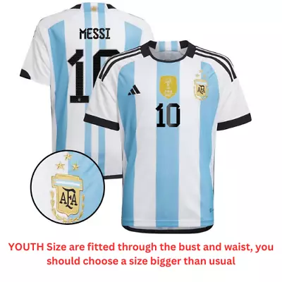 YOUTH Blue Messi #10 Argentina Champions Three Stars Slionel Jersey • $33.49