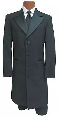40R Men's Black Avalon Frock Coat Long Western Duster Costume Tuxedo Jacket • $49.99