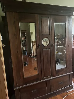 $500 • Buy ANTIQUE WARDROBE - 2 DOORS DRAWERS & MIRRORS & Octagonal Mirror MORNINGTON PEN.