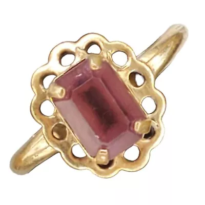 Vintage 18k HGE Electroplated Heavy Gold Ring Amethyst Emerald Cut 4.5 February • $49.99