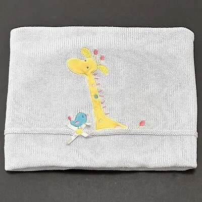 Vtg Carters Baby Blanket Giraffe Knit/Cotton 25”x30” Blue • $12.95