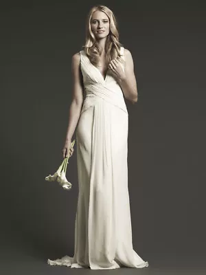 Nicole Miller GK0007 V-Neck Silk Gown Wedding Gown Sz 6 Ivory • $179.20