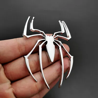 8cmX7cm 3D Metal Spider Logo Car Sticker Silver Chrome Emblem Badge Decal • £4.55