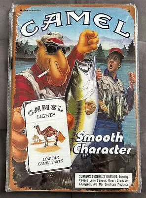 Camel SMOKIN JOE Cigarettes Vintage Style Metal Sign Fishing Distressed Look • $17