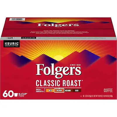 Folgers Classic Roast K-Cup Pods Medium Roast Coffee 60 Count • $27.98