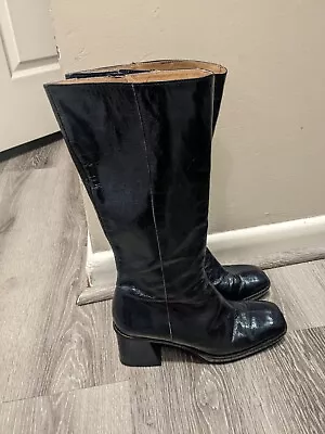 Paloma Wool Patent Leather Boots Neptuno Sz 40 Navy Tall • $150