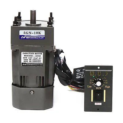 60W 110V AC Gear Motor Electric Variable Speed Controller Single-phase 1:10（10k） • $69.30