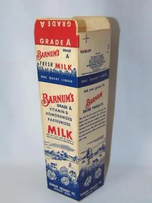 Vintage Patriotic Americana BARNAM'S CREAMERY Waxed Paper Milk Carton Quart MN • $14.95