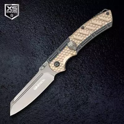 Tactical Spring Assisted Open Folding TAN POCKET KNIFE Reverse Tanto Blade 8.25  • $16.95