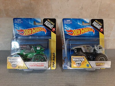 2 NEW Hot Wheels Monster Jam:  Grave Digger Track Ace Tires (#39) & Max-D (#36) • $39.99