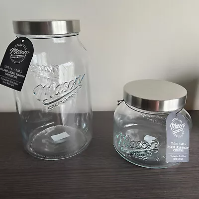 2 New Decorative Mason Crafts Kitchen Storage Glass Jars Airtight Silver Lid • $55