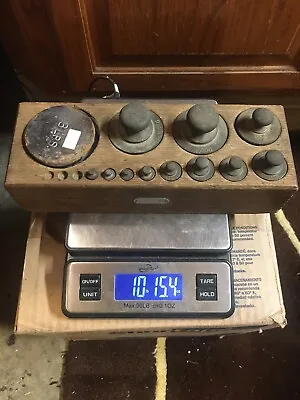 Vintage Brass Scale Weights And Wood Block • $30