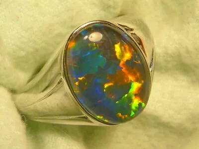 Mens Opal Ring Sterling Silver Natural Opal Triplet 14x10mm Oval . Item 190786. • $173.07