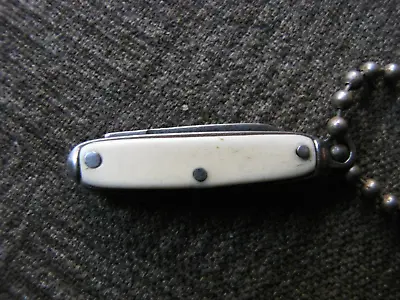 Vintage Miniature Pocket Knife W Folding Blade Mother Of Pearl Color Chain Loop • $9.99