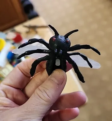 Vintage Unknown Black Insect With Wings & Red Eyes Creepy Creature Figure Toy • $12.49