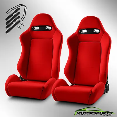 $323.98 • Buy Reclinable Red Fabric Classic Style Racing Seats Left/Right W/Slider