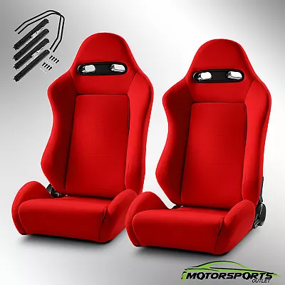 Reclinable Red Fabric Classic Style Racing Seats Left/Right W/Slider • $315.98