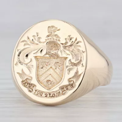 Coat Of Arms Wax Seal Ring 14k Yellow Gold Size 10.25 Signet • £1285.60