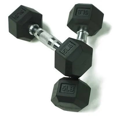 Titan Fitness 5 LB Pair Free Weights Black Rubber Coated Hex Dumbbell • $29.99