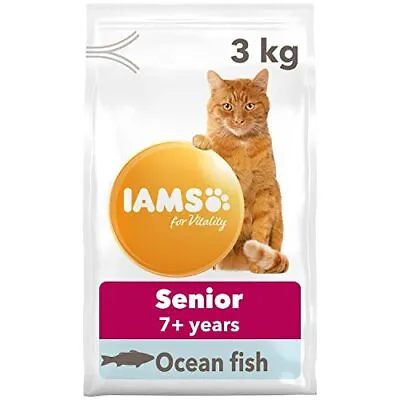 IAMS Complete Dry Cat Food For Senior 7+ Cats With Ocean Fish 3 Kg • £21.99