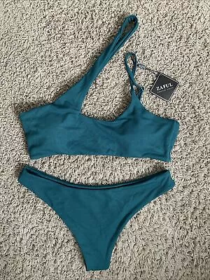 *NWT* Zaful Size 10 Turquoise High Cut Bikini Two Piece Swimsuit One Shoulder • $12.99