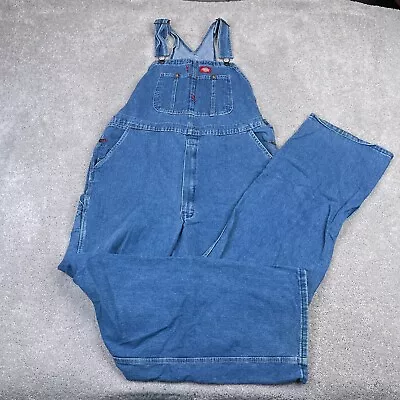 Dickies Bib Overalls Mens 40x32 Blue Jean Denim Loose Fit Workwear Farmer • $32.95