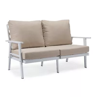 Leisuremod Walbrooke Patio Loveseat With White Aluminum Frame And Cushions • $2058
