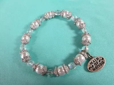 Sterling Silver (925) Charm - Maid Of Honor - Silver Tone Stretch Bracelet  • $3.83