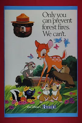 Smokey The Bear Bambi Thumper Flower Disney Forest Picture Poster 24X36 OOP BEAR • $23.95