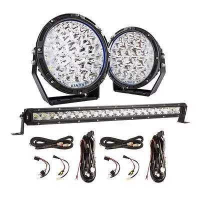 Kings Lethal 9” Premium LED Driving Lights + 20  Slim LED Light Bar + Harness • $197.90