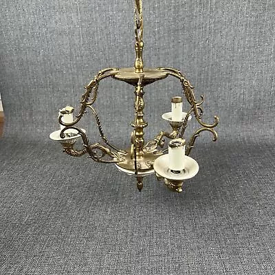 Vintage Spanish Brass 3 Arm Chandelier Light With Plug 12  From Top To Bottom • $99