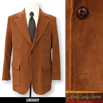 VINTAGE CORDUROY Mens Camel Rust Two Button Sport Coat Suit Jacket Blazer 44 L • $44.99